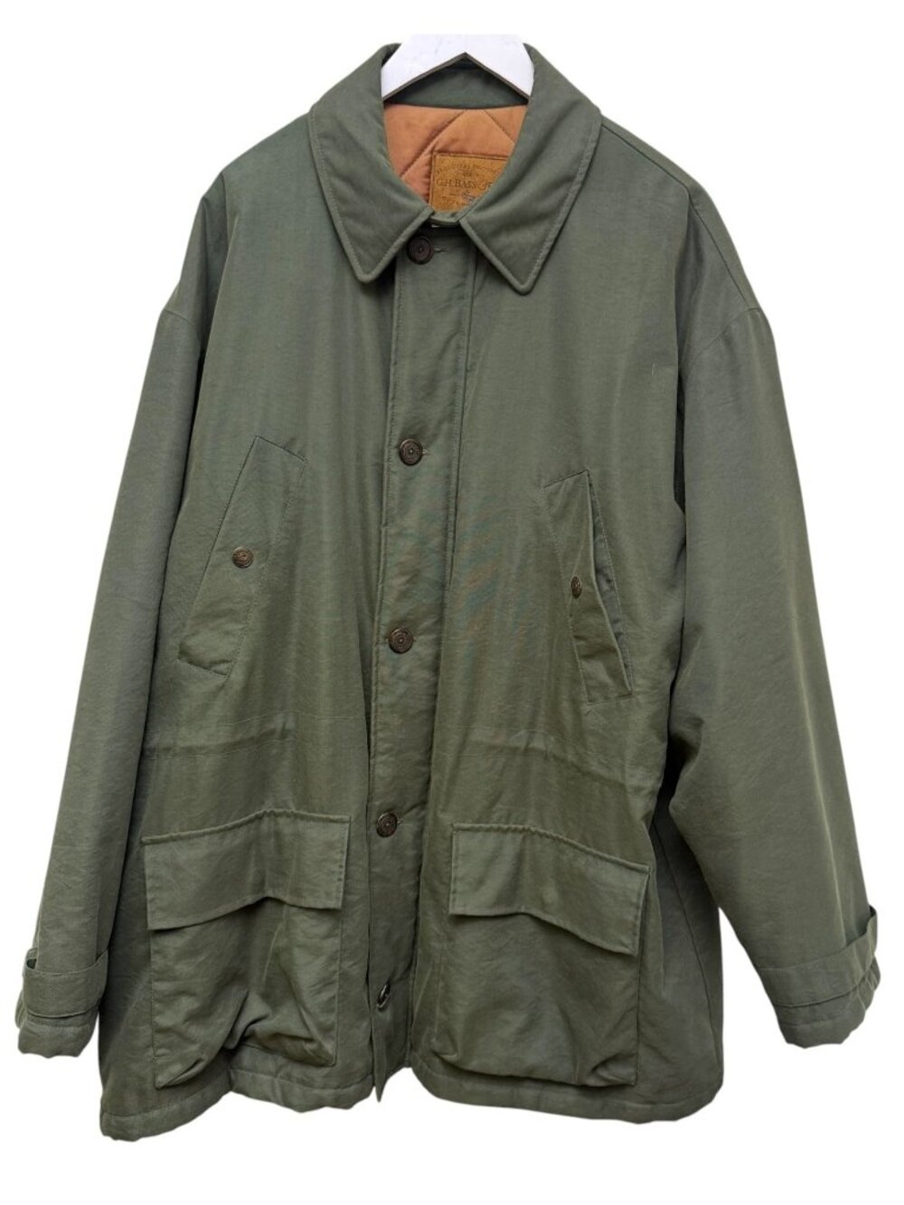 G.H. Bass Utility Jacket Mens Large Olive Green Barn Coat Quilted Lining Outdoor